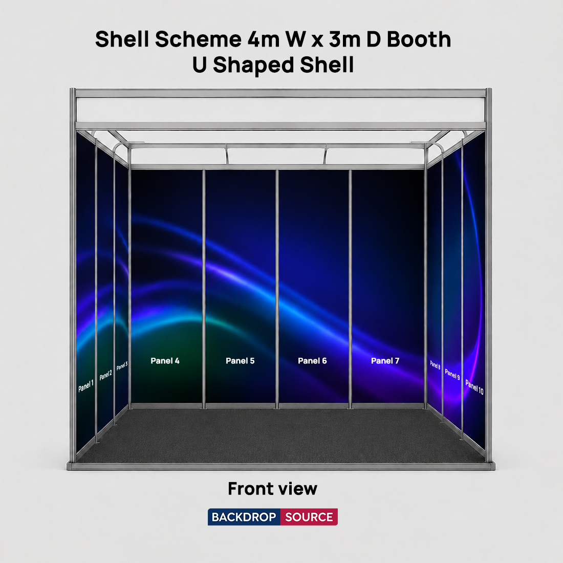 Grafica espositiva per stand di 4 m di larghezza x 3 m di profondità