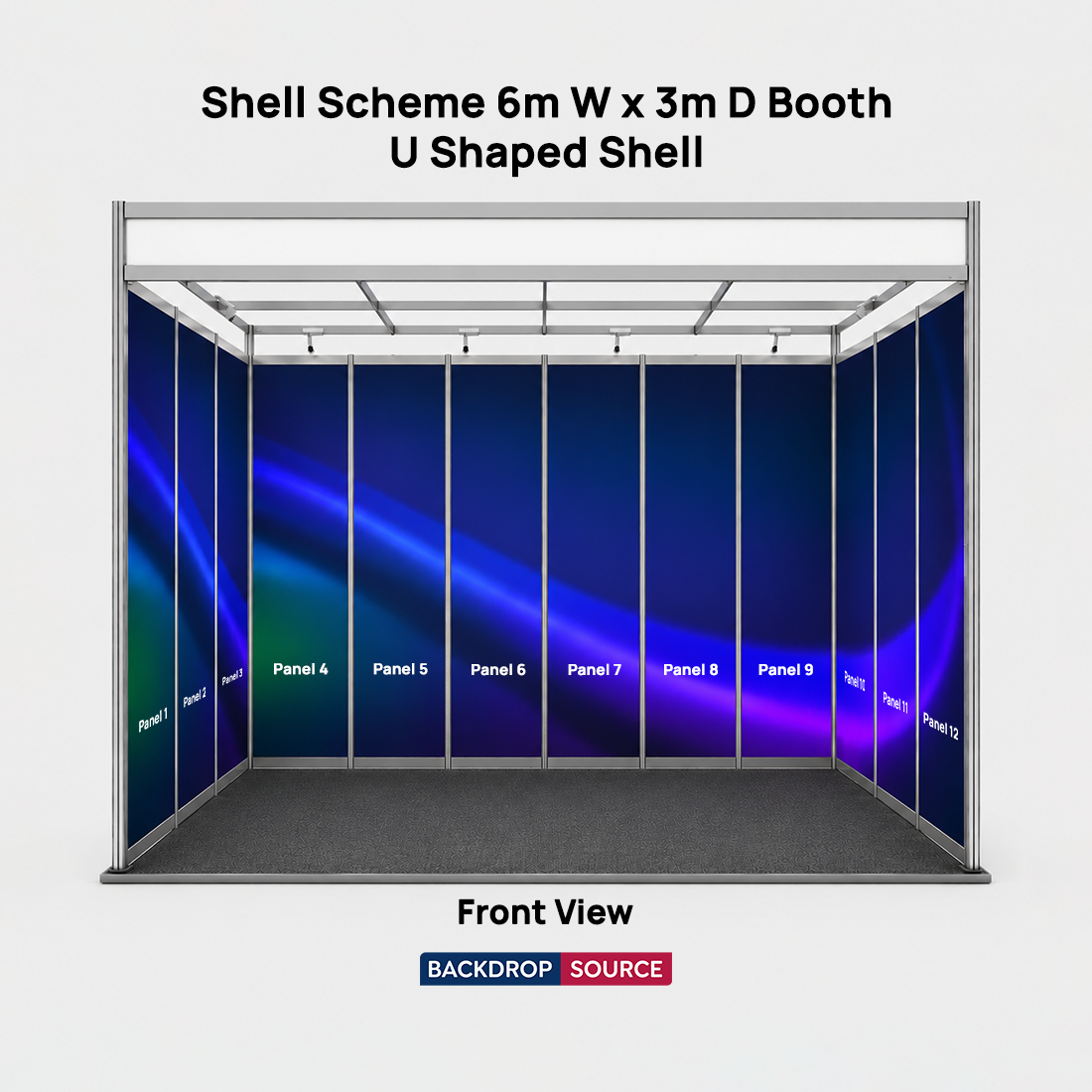 Grafica espositiva per stand di 6 m di larghezza x 3 m di profondità