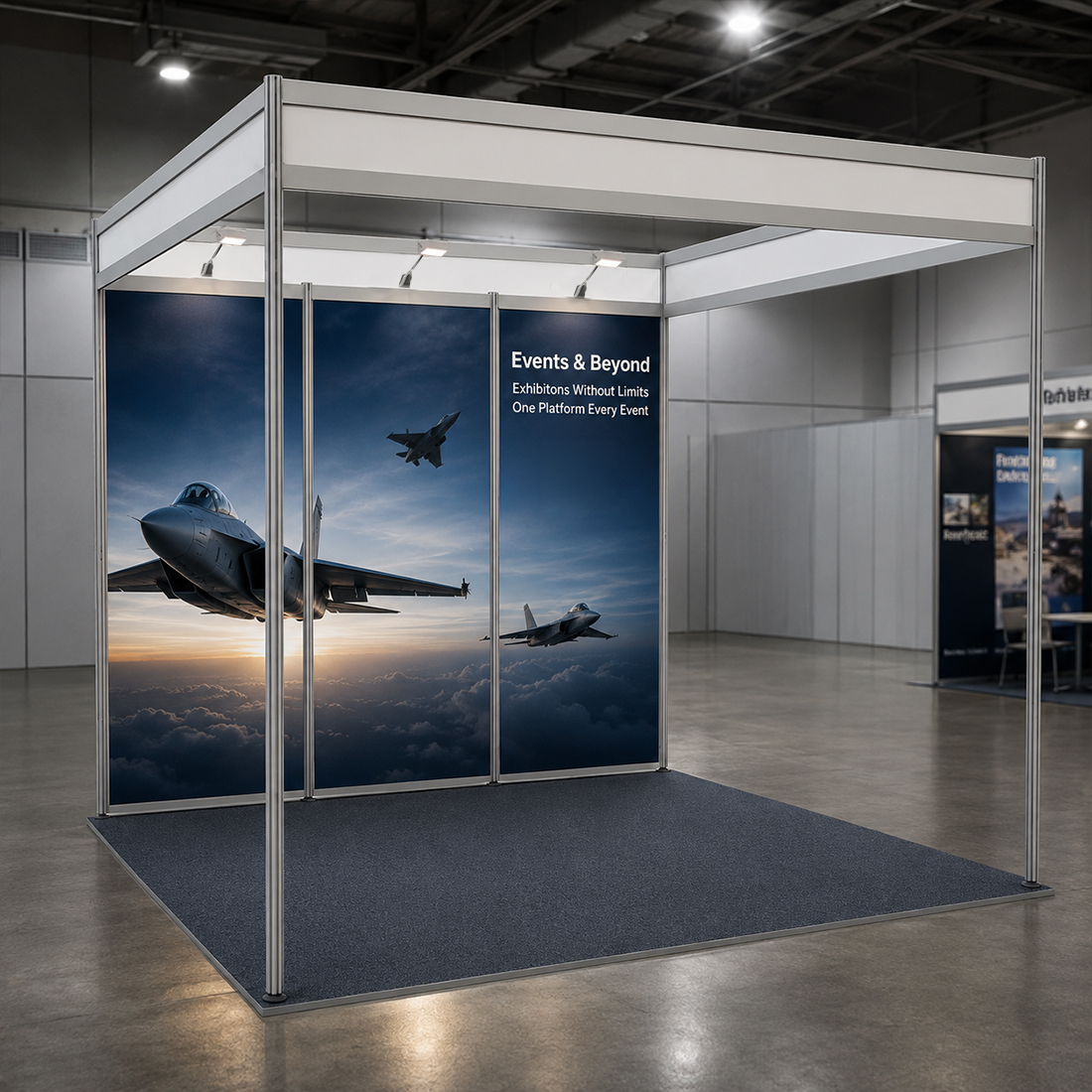 Grafica espositiva per stand di 3 m di larghezza x 3 m di profondità