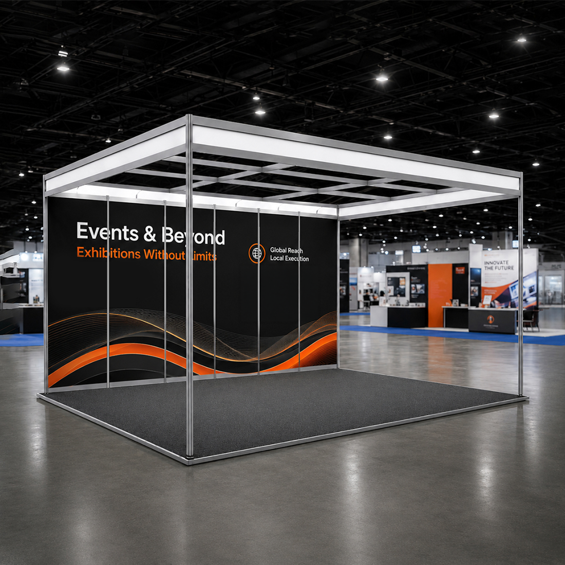 Grafica espositiva per stand di 6 m di larghezza x 3 m di profondità