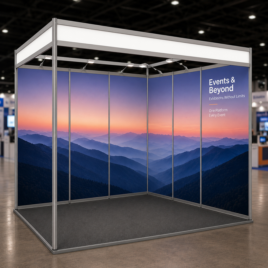 Grafica espositiva per stand di 3 m di larghezza x 3 m di profondità