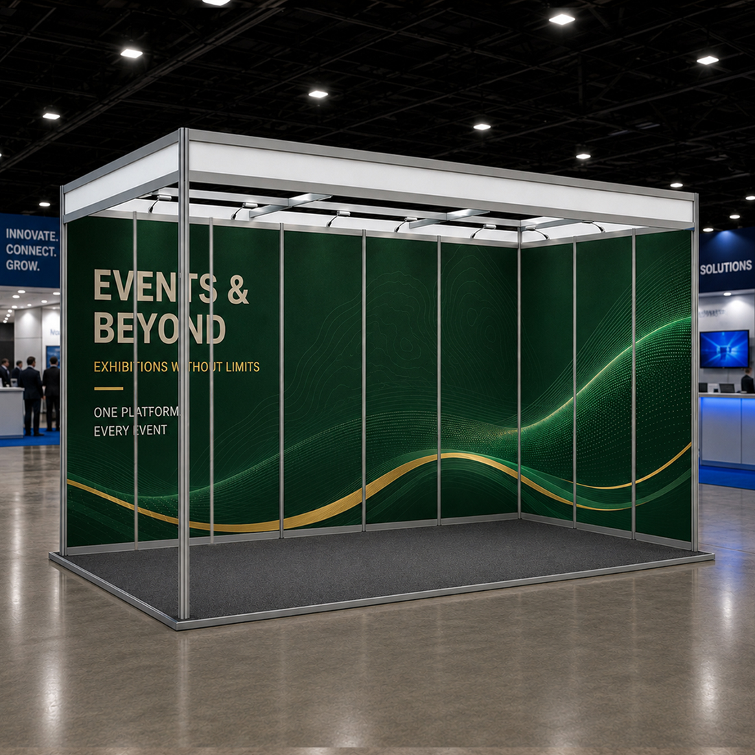 Grafica espositiva per stand di 6 m di larghezza x 3 m di profondità
