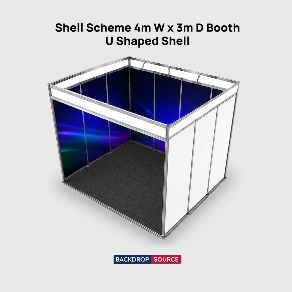 Grafica espositiva per stand di 4 m di larghezza x 3 m di profondità