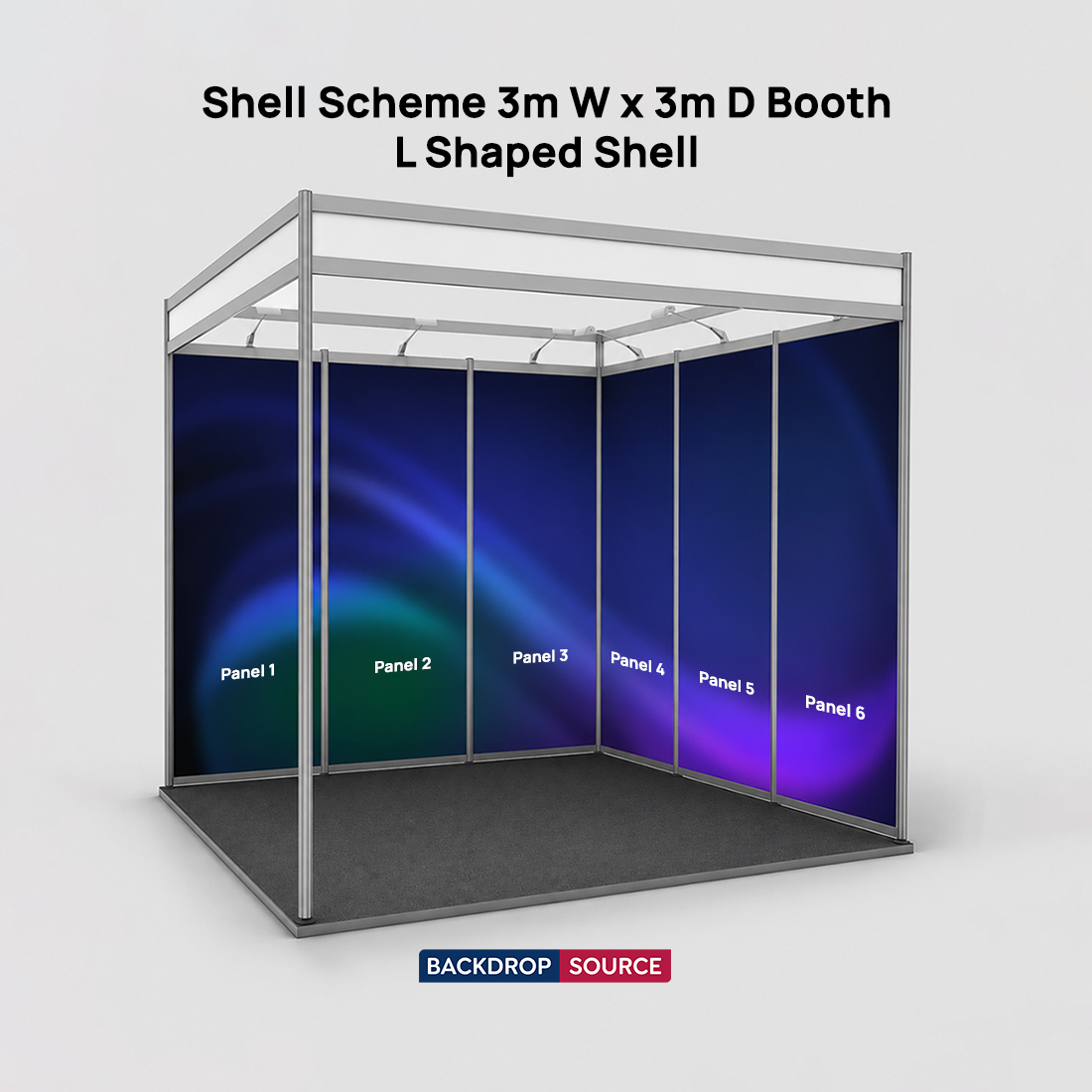 Grafica espositiva per stand di 3 m di larghezza x 3 m di profondità