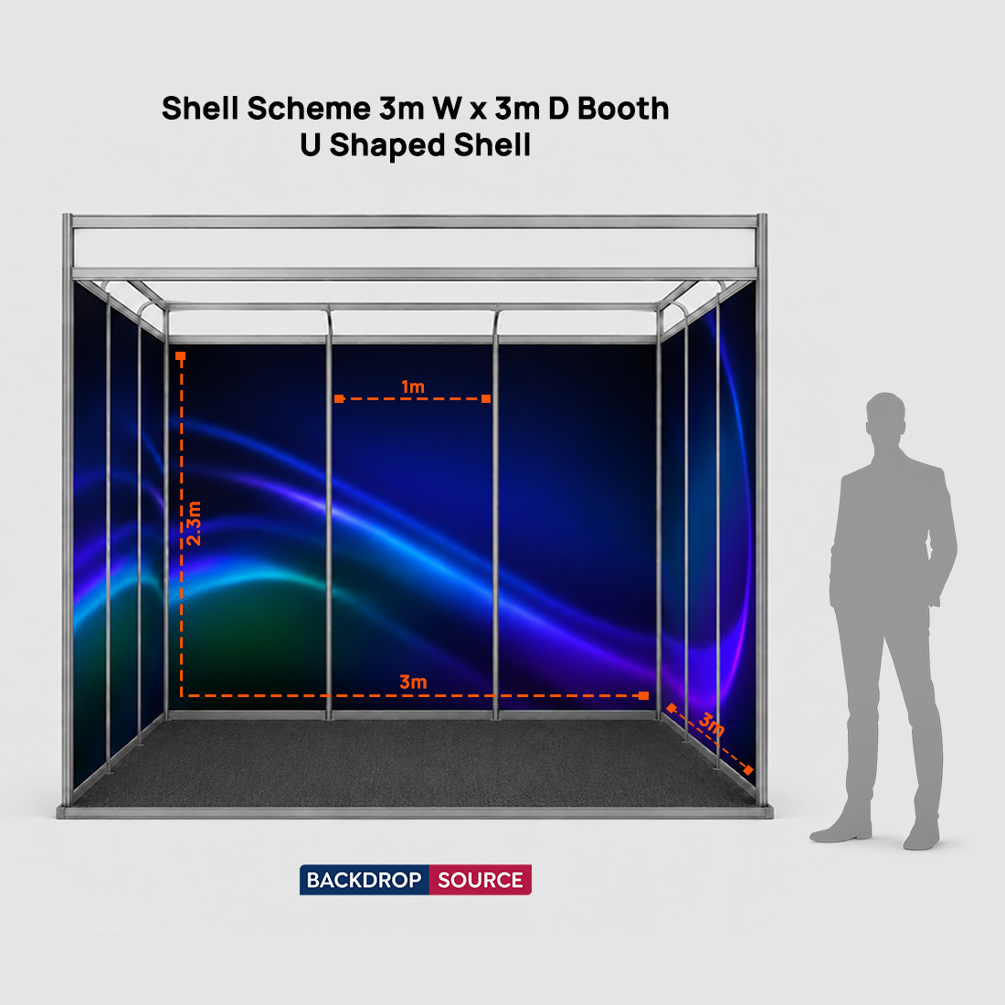 Grafica espositiva per stand di 3 m di larghezza x 3 m di profondità