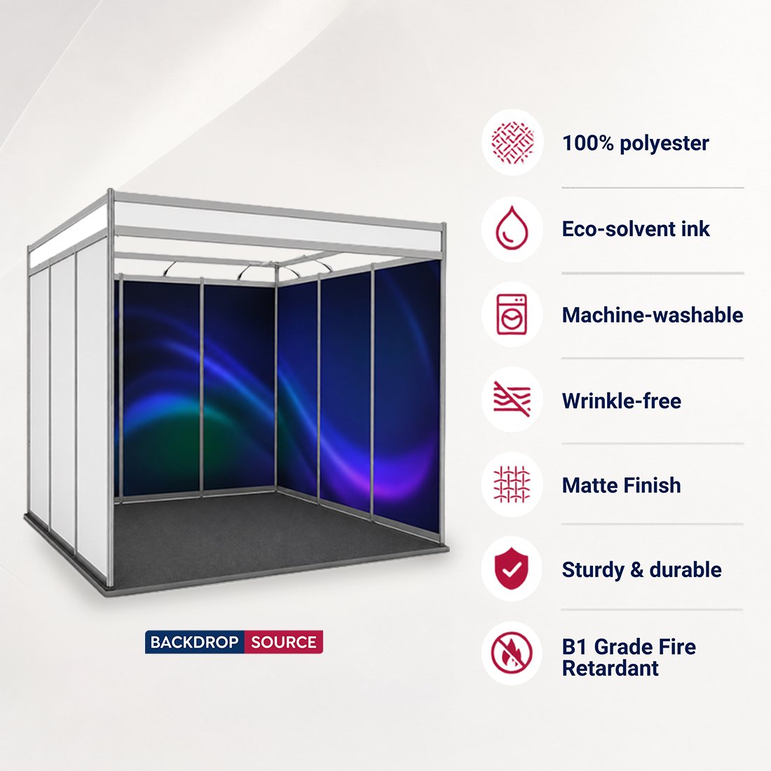 Grafica espositiva per stand di 3 m di larghezza x 3 m di profondità