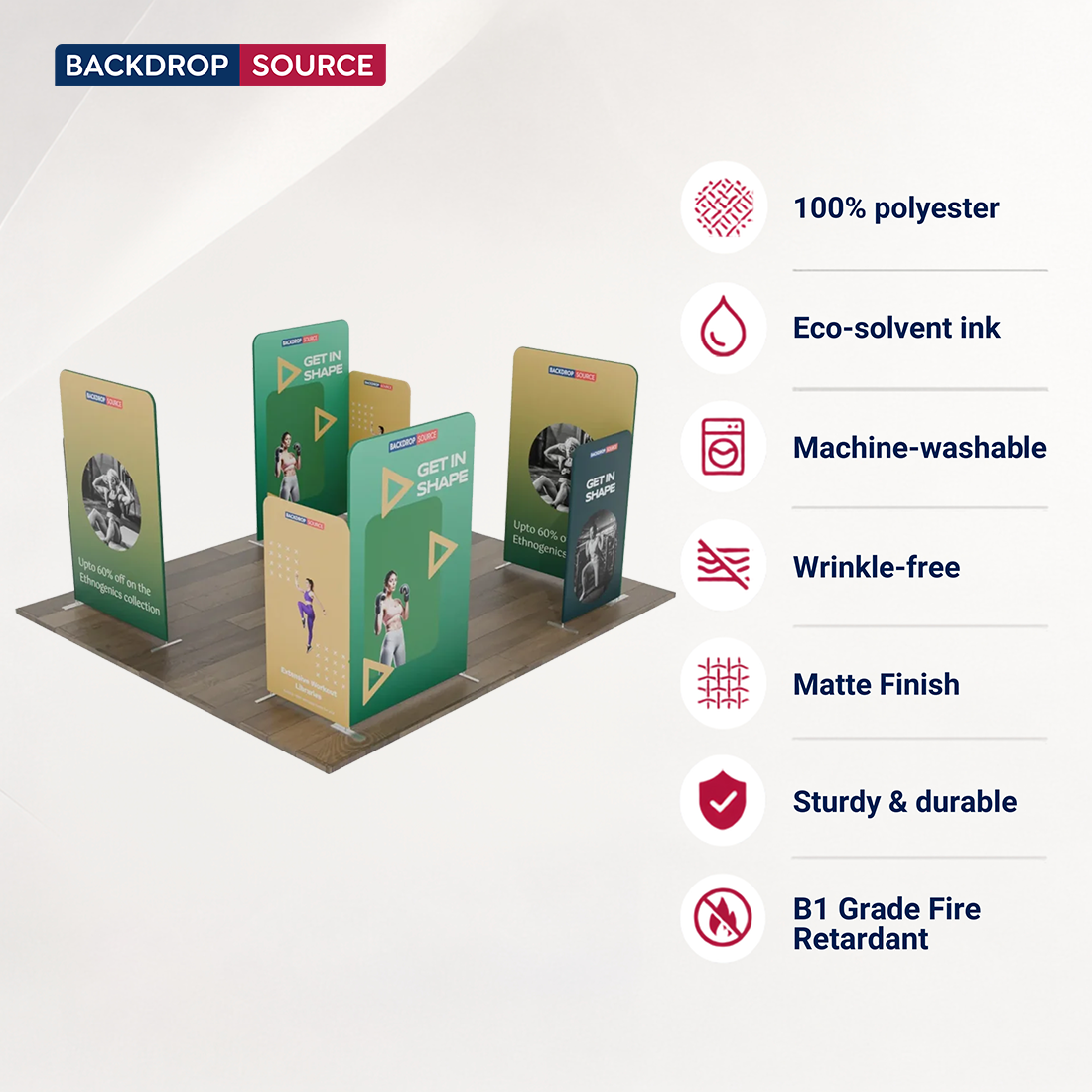 Espositore per stand in tessuto magnetico - Modello 4 (6m x 6m)