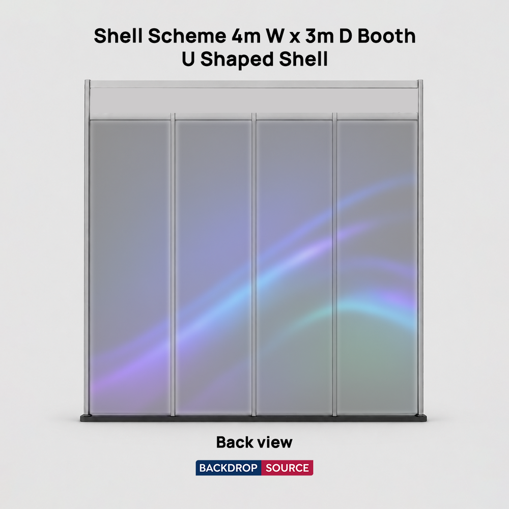 Grafica espositiva per stand di 4 m di larghezza x 3 m di profondità