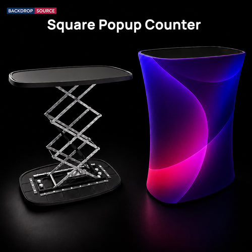 Banco espositivo pop-up in tessuto da tavolo (per esposizioni su podio e stand)