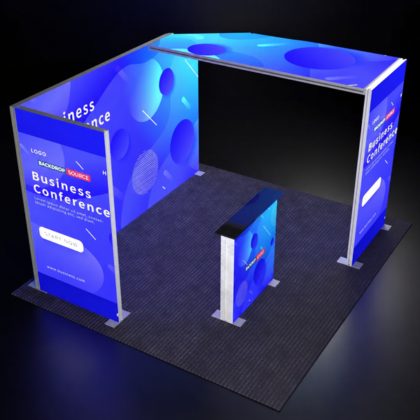 Backlit SEG Corner Booth Kit with L-Arch & Lightbox Counter