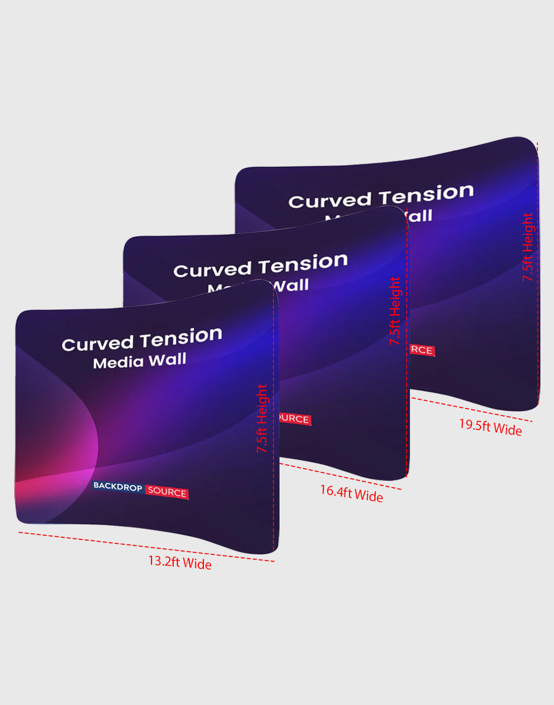 Espositore da parete multimediale in tessuto teso curvo