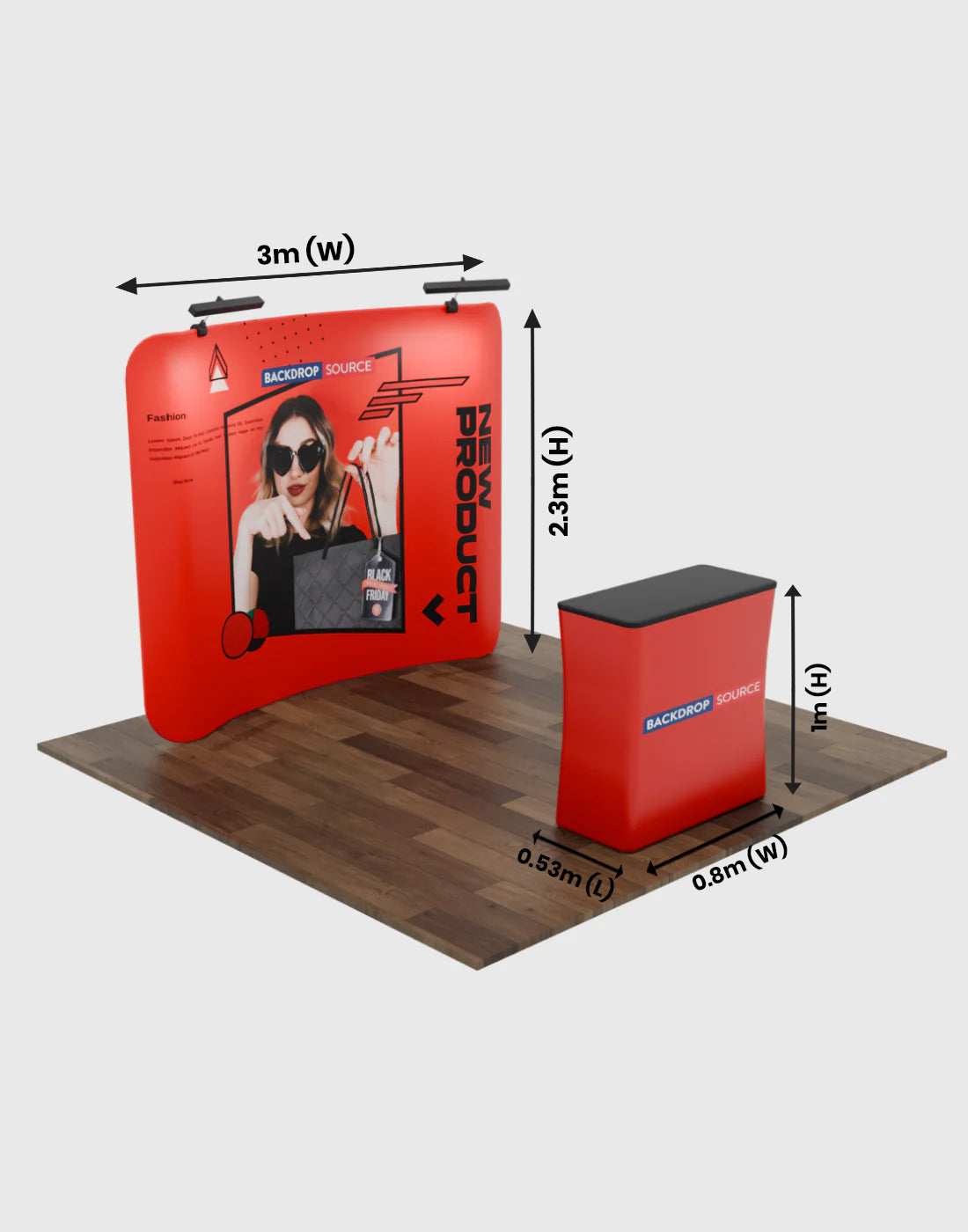 Kit espositivo curvo Exhibit Pro 3 in 1 da 3 m x 3 m con luci Illume