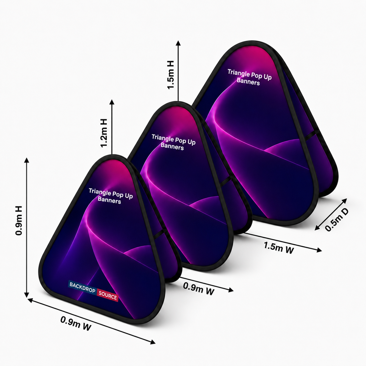 Banner pop-up triangolari in tessuto (stampa fronte-retro)