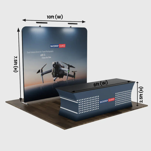 Kit stand compatto 10x10 con parete posteriore e copertura del tavolo