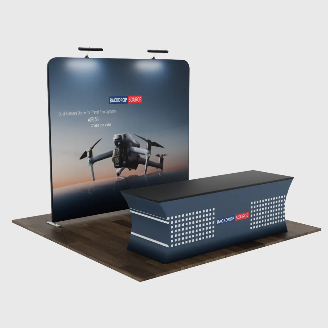 Kit de stand compacto de 10 x 10 con pared trasera y cubierta para mesa