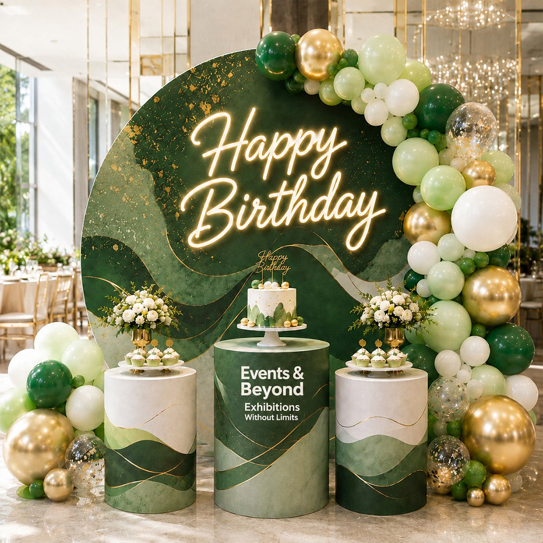 Kit di fondali rotondi personalizzati con bancone per feste di compleanno ed eventi