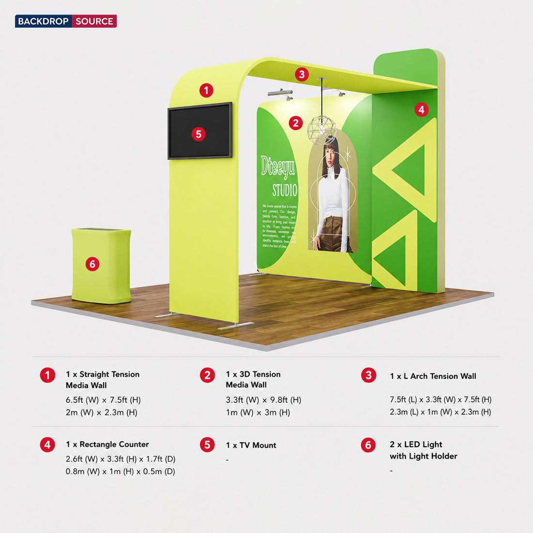 Kit espositivo per TV modulare Premium L Arch per stand larghi 3 m