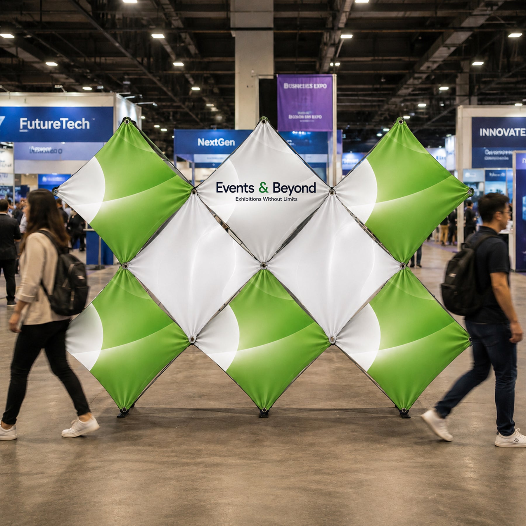 Espositore Pop-Up a Griglia GeoMetrix in Tessuto Double X