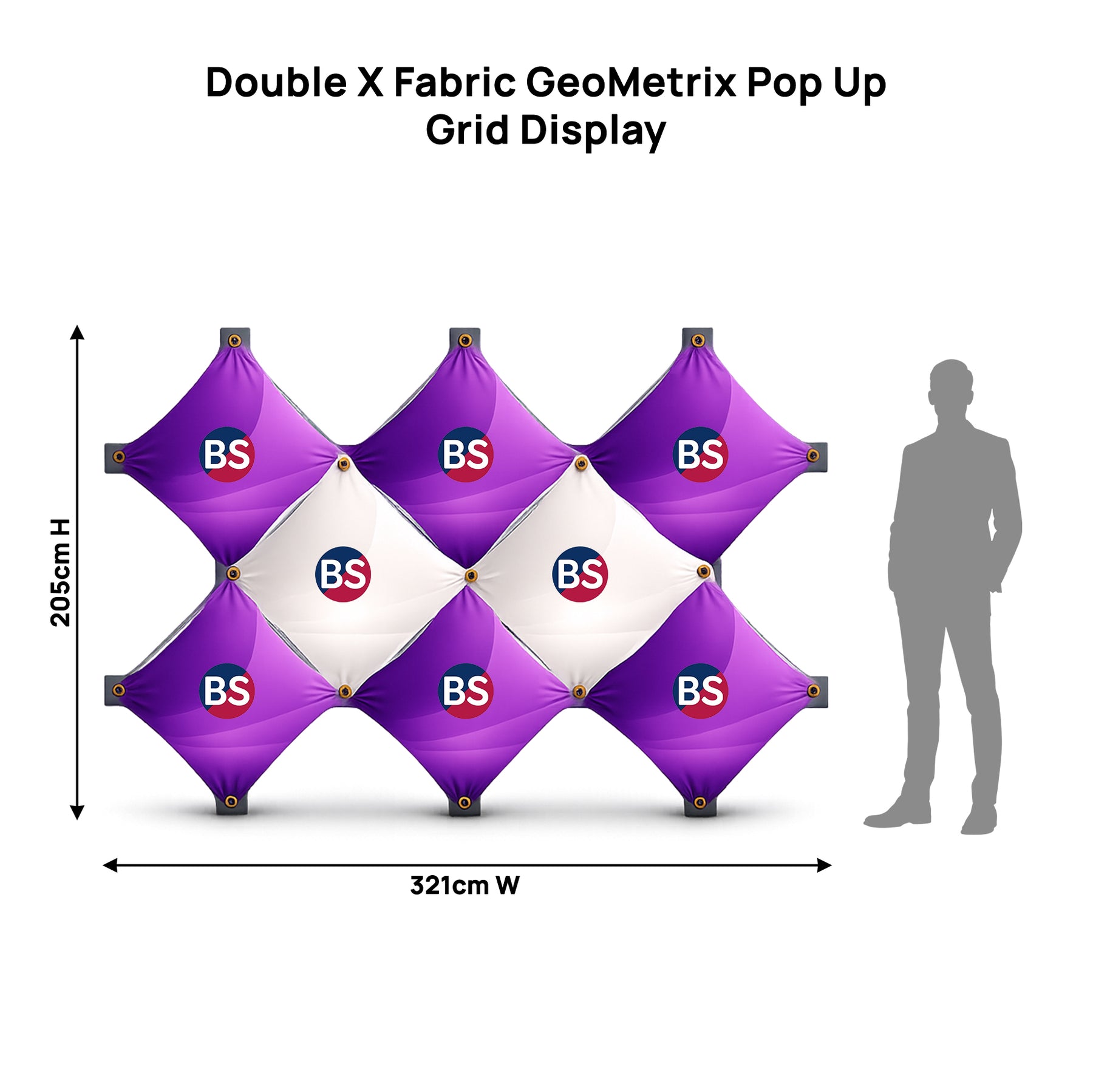 Espositore Pop-Up a Griglia GeoMetrix in Tessuto Double X