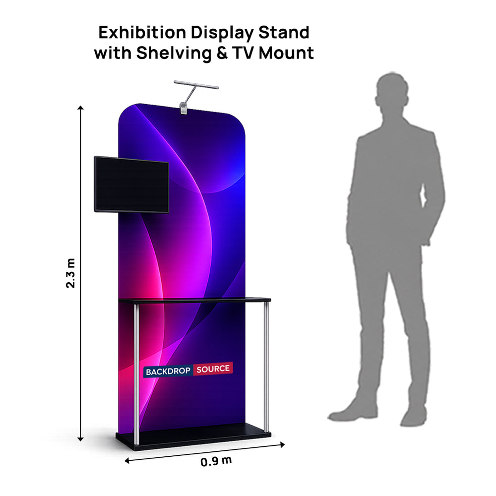 Stand espositivo con scaffalature e supporto TV