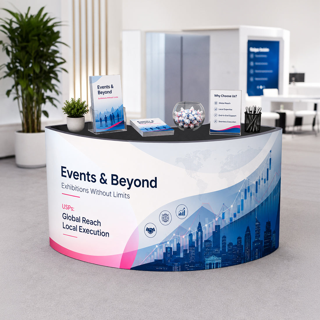 Banco reception per fiera tessile – 1,5 m di larghezza
