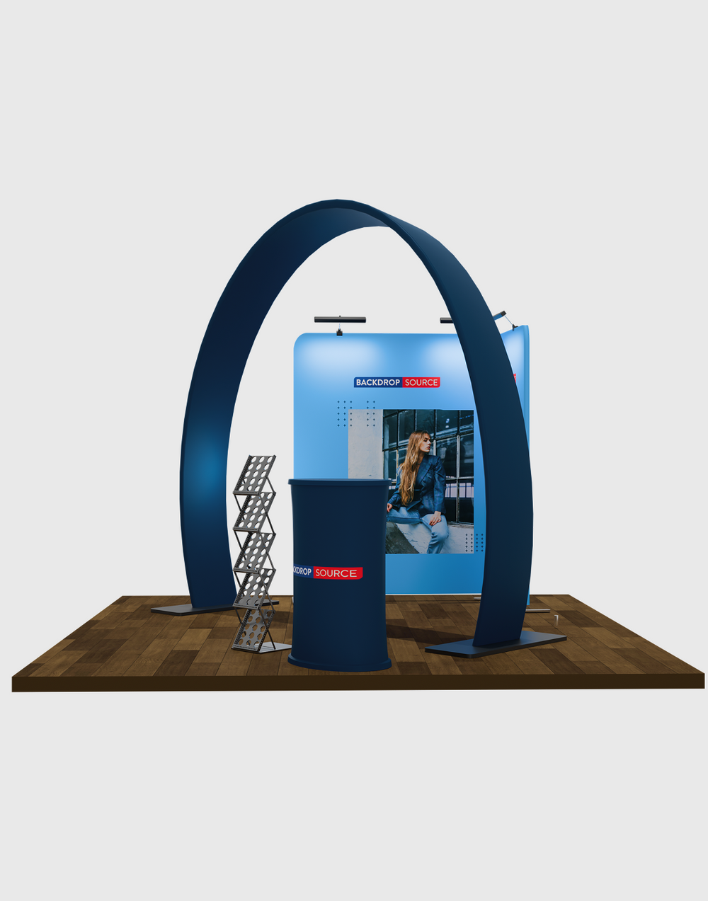 Kit espositivo modulare ad arco a ferro di cavallo per stand larghi 3 m