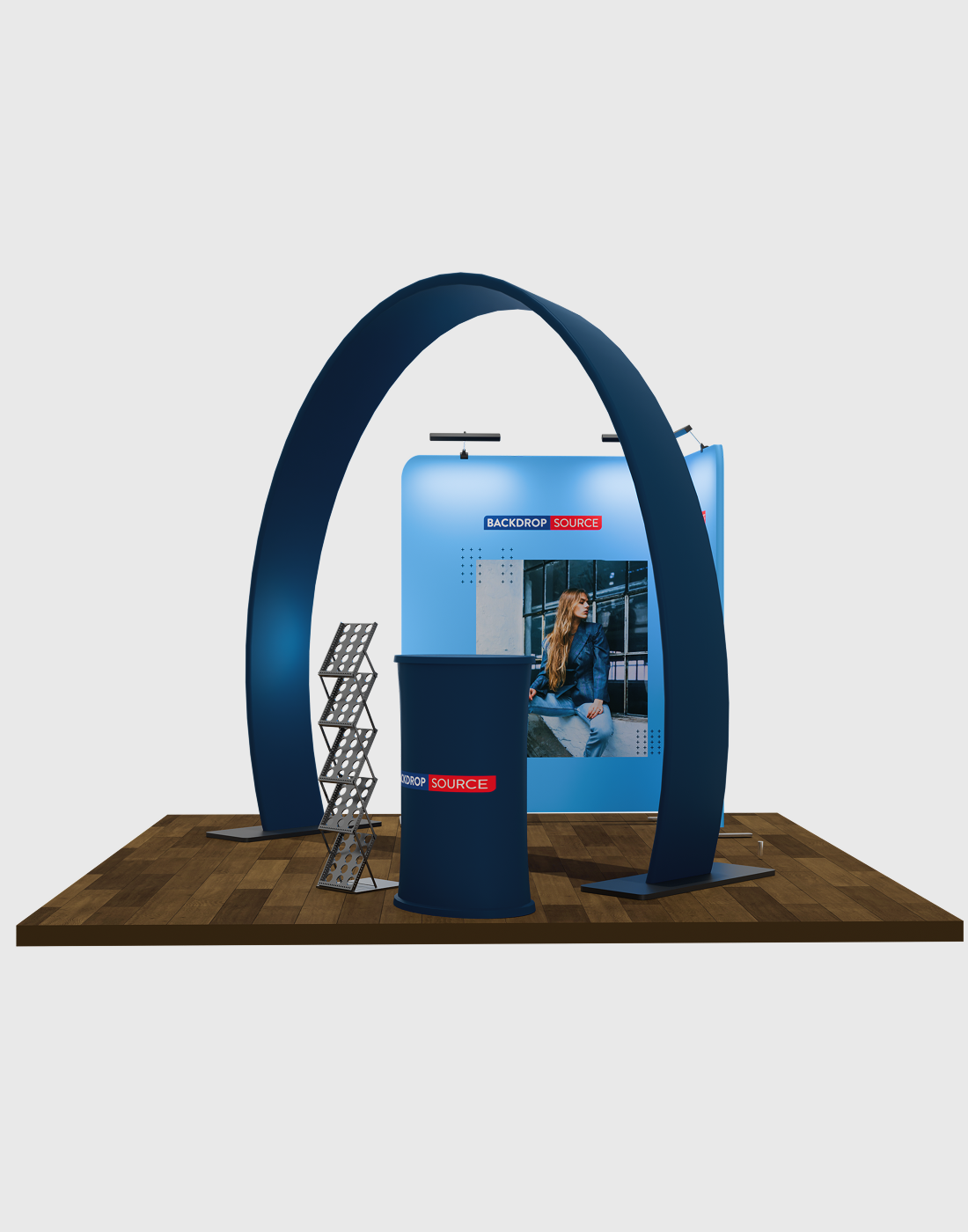 Kit espositivo modulare ad arco a ferro di cavallo per stand larghi 3 m