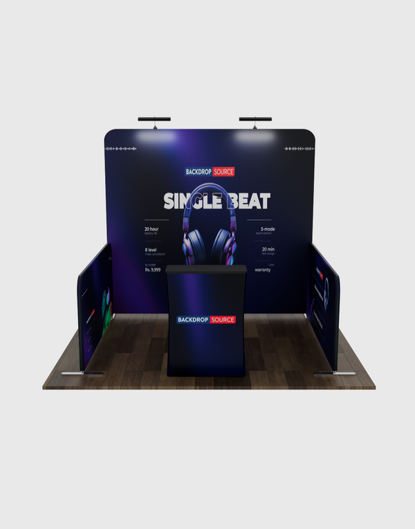 Ultimate 3m x 3m Booth Kit with Backwall, Side Walls, Counter, and Lights