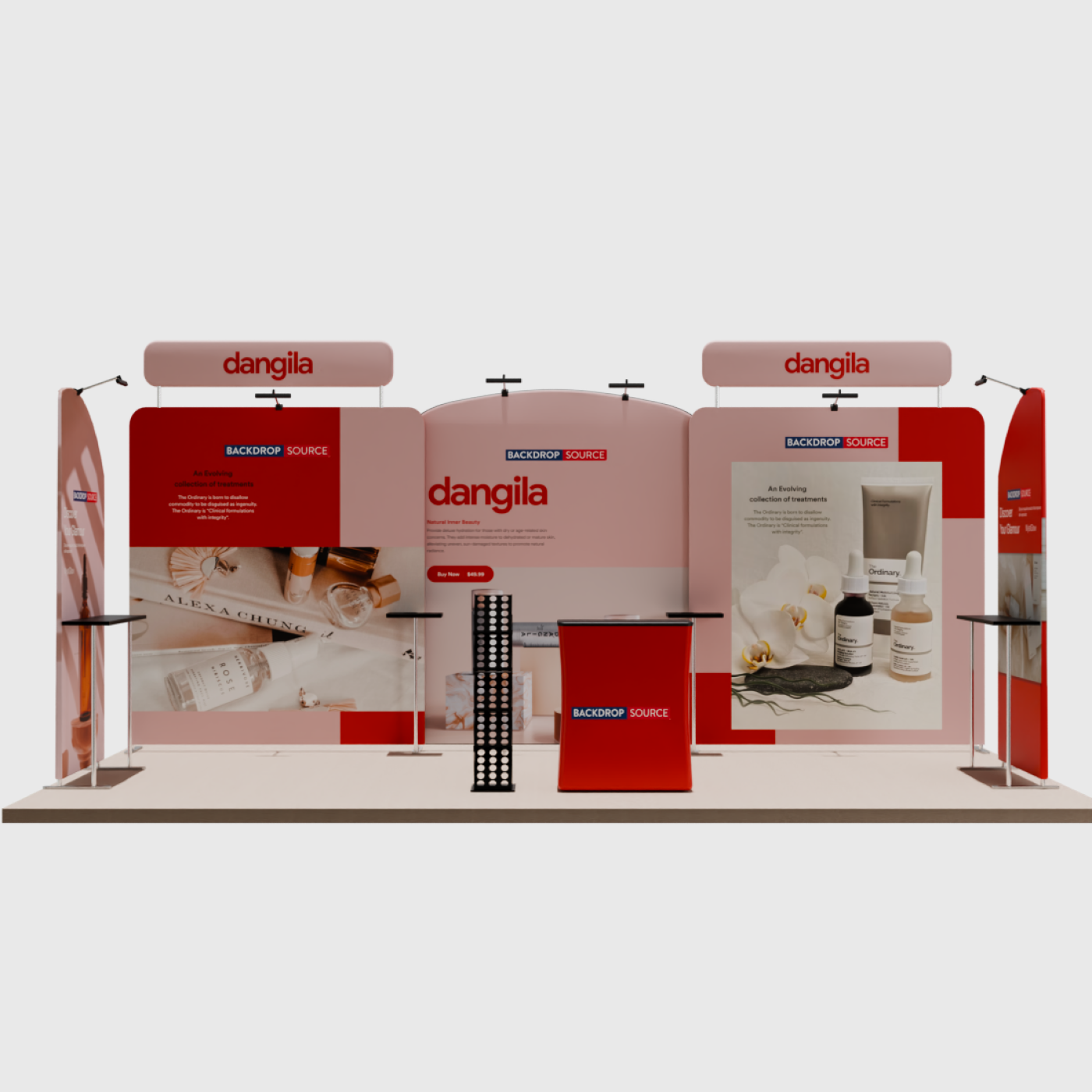 Kit espositivo con fondale dritto 20x10 con piano del tavolo rotondo