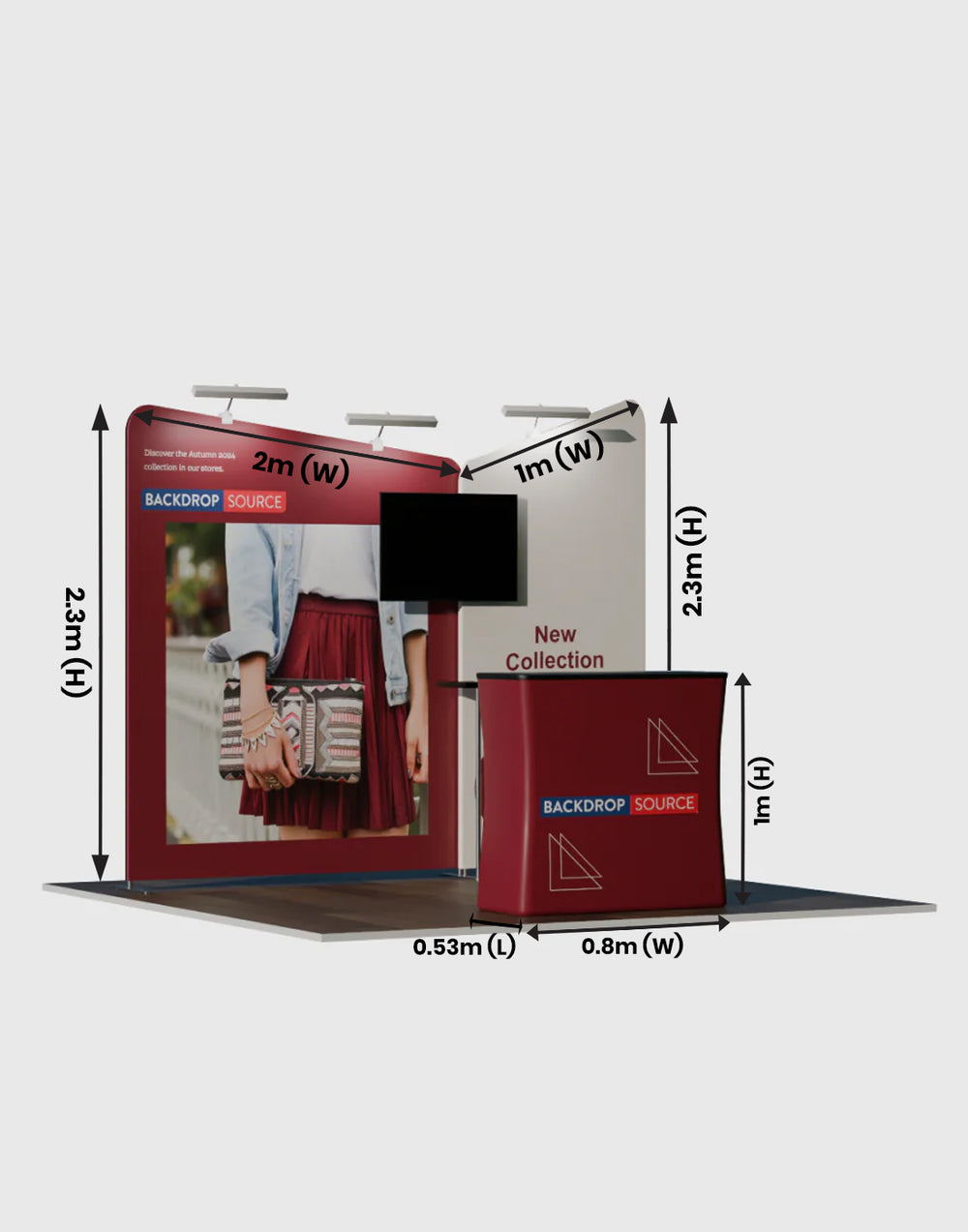 Kit espositivo inclinato per stand larghi 3 m
