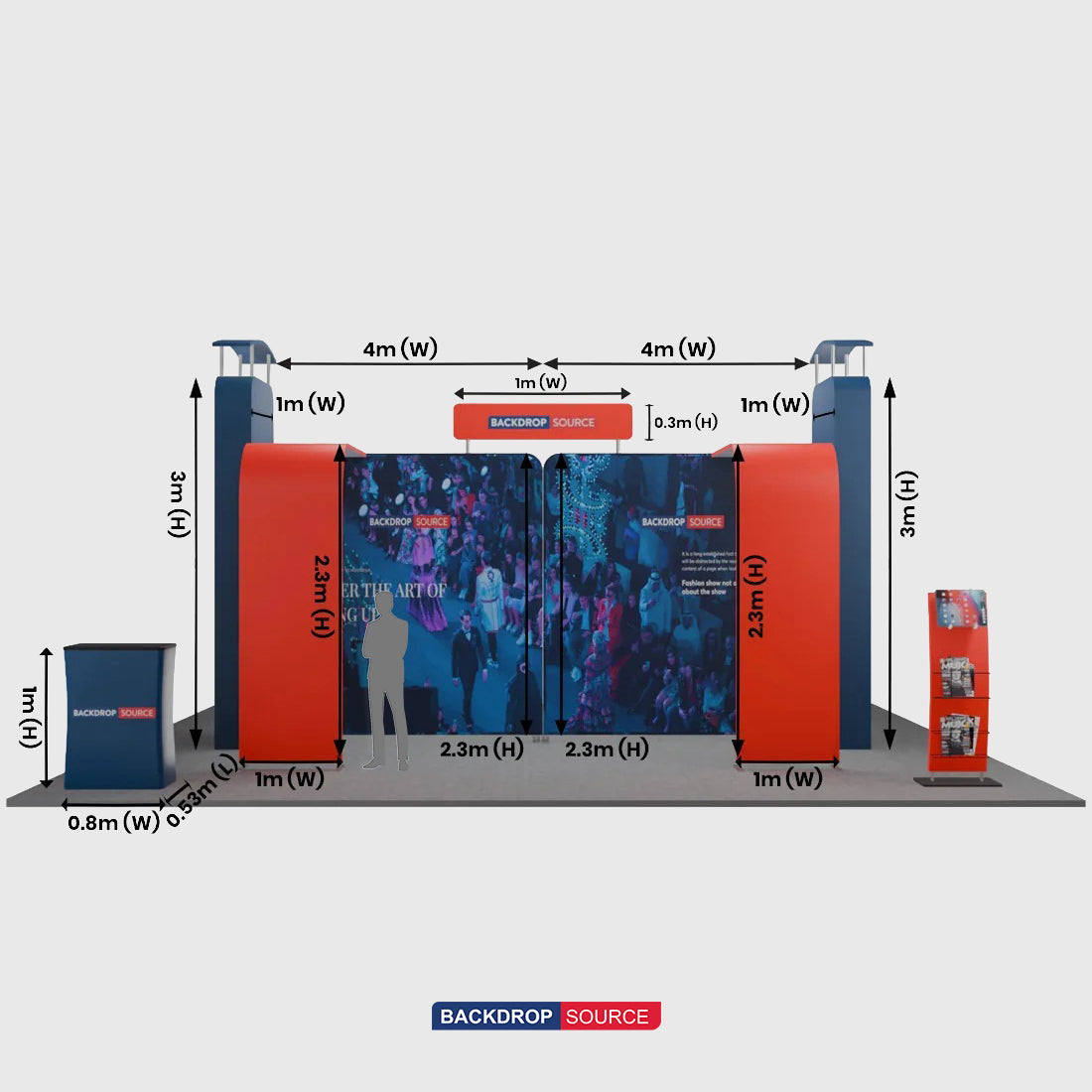 6x6m Booth Kit with 3D Media Walls, Arch Displays & 3 Counters