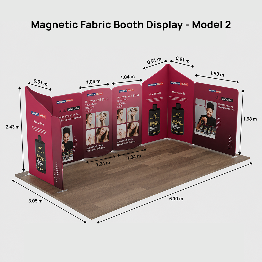 Espositore per stand in tessuto magnetico - Modello 2 (6m x 6m)