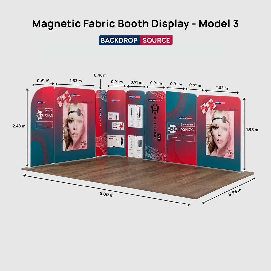 Espositore fieristico magnetico in tessuto - Modello 3 (5m x 4m)