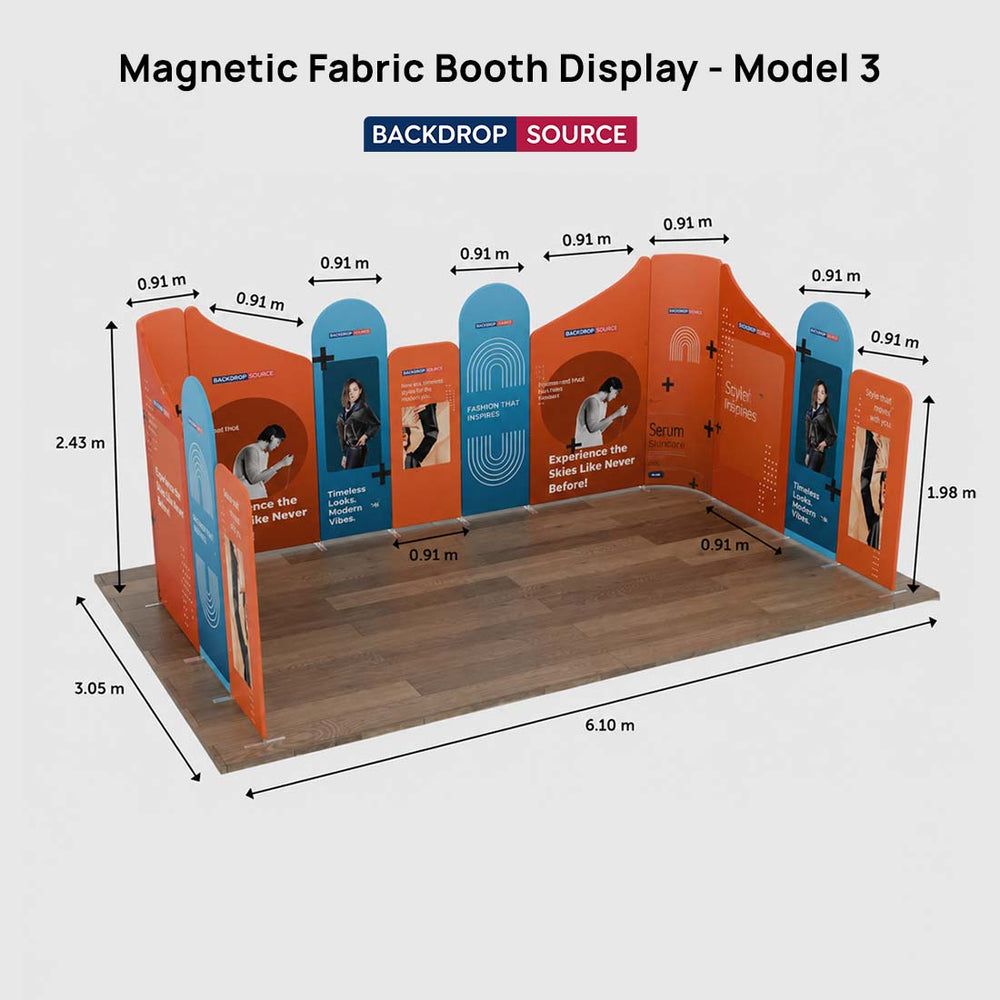 Espositore magnetico in tessuto per stand - Modello 3 (6m x 6m)