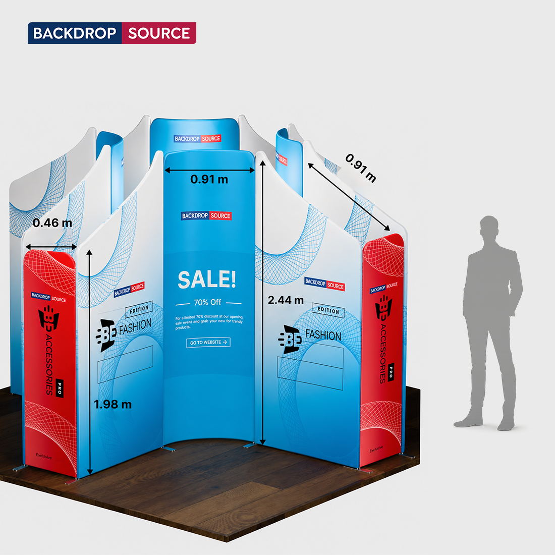 Espositore fieristico magnetico in tessuto - Modello 4 (4m x 4m)