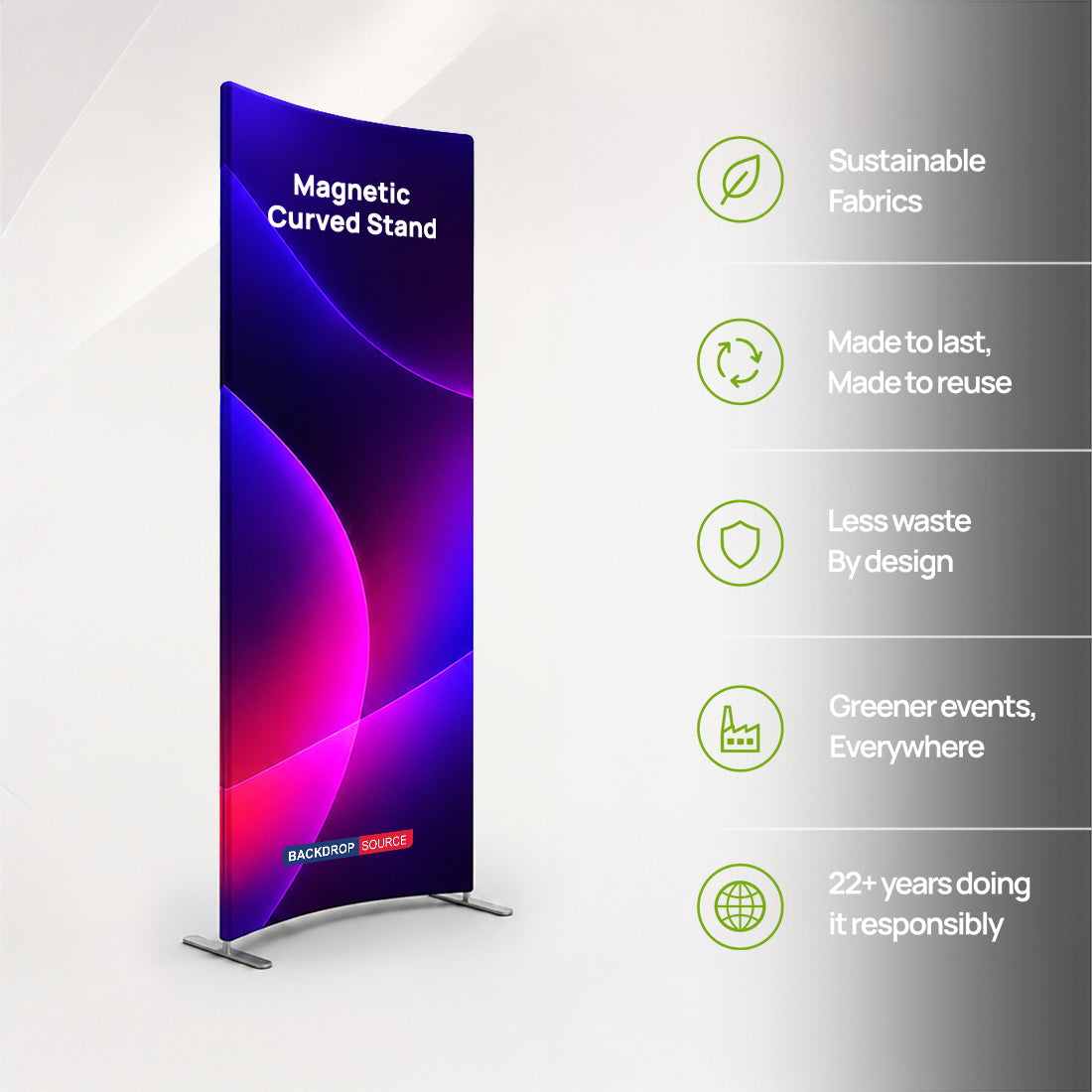Espositore curvo portatile in tessuto magnetico