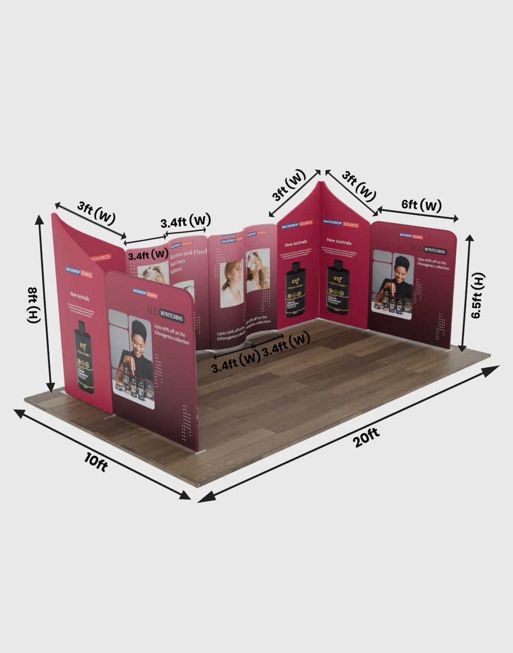 Espositore per stand in tessuto magnetico - Modello 2 (6m x 6m)