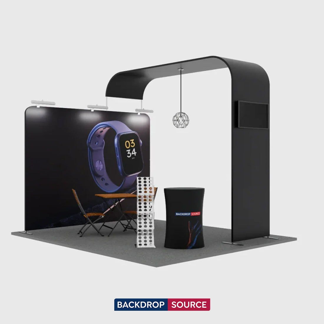 Kit espositivo modulare per TV ad arco L per stand larghi 3 m