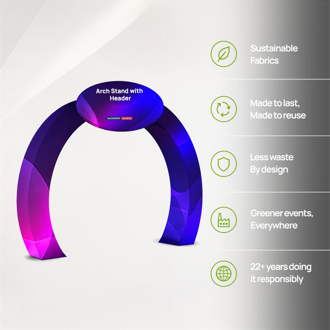 Stand per arco espositivo modulare in tessuto con testata personalizzata