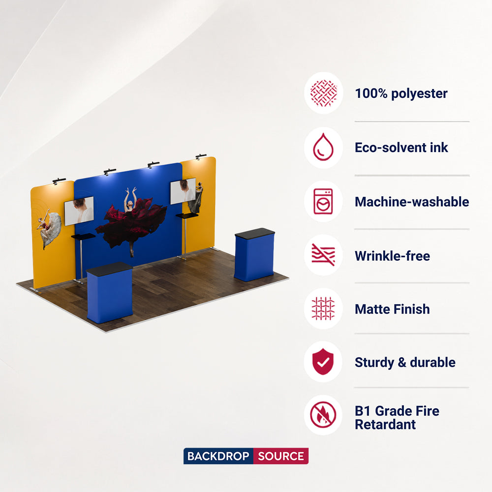 6x3m Straight Wall Booth Kit with 2 Counters & 2 TV Mounts