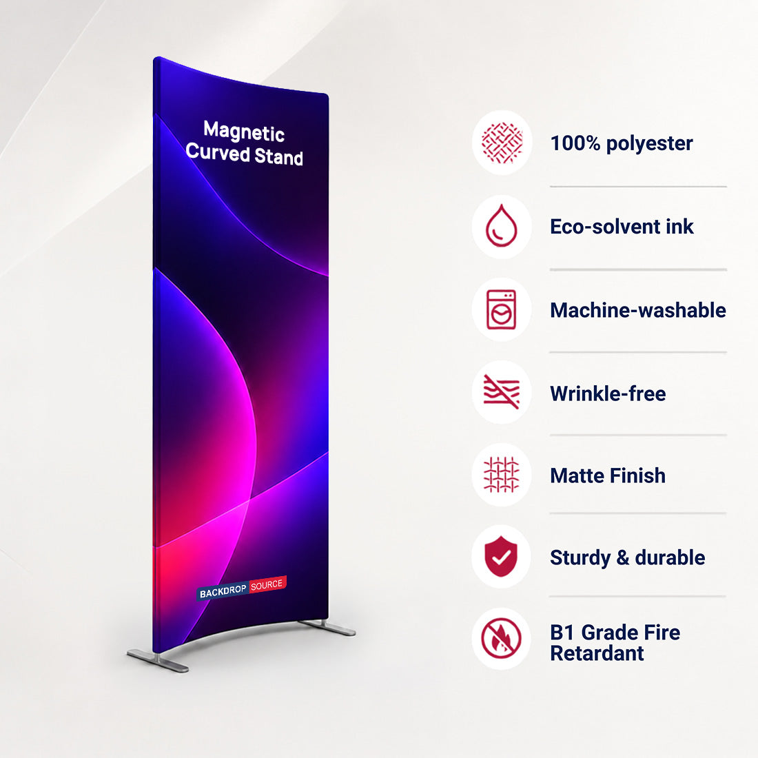 Espositore curvo portatile in tessuto magnetico