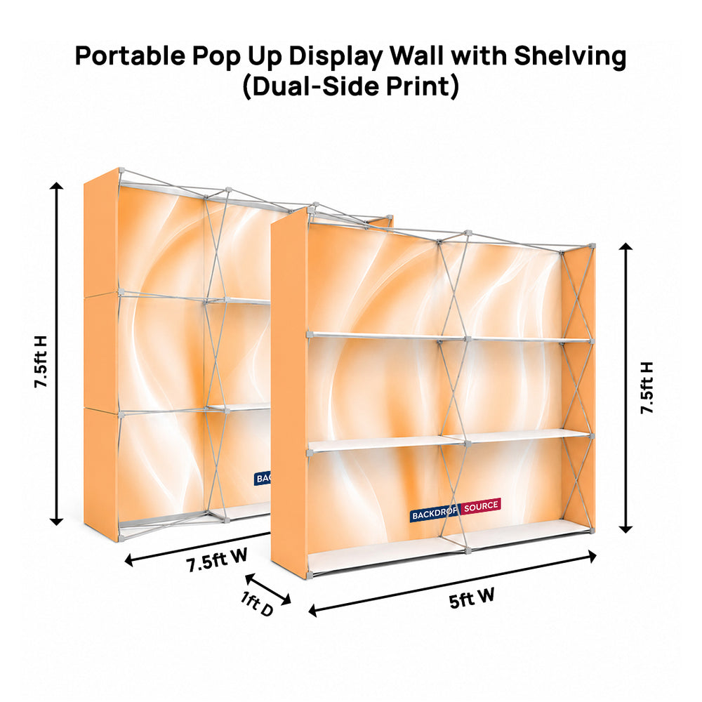 Portable Pop-Up Display Wall with Shelving (Dual-Side Print)