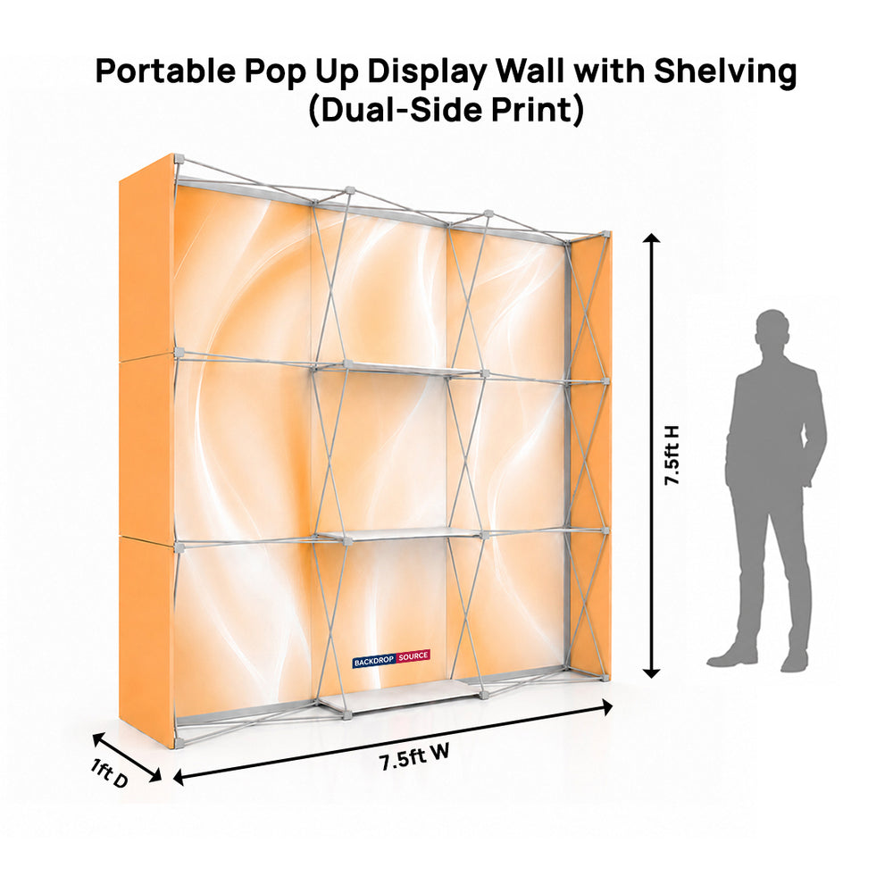 Portable Pop-Up Display Wall with Shelving (Dual-Side Print)