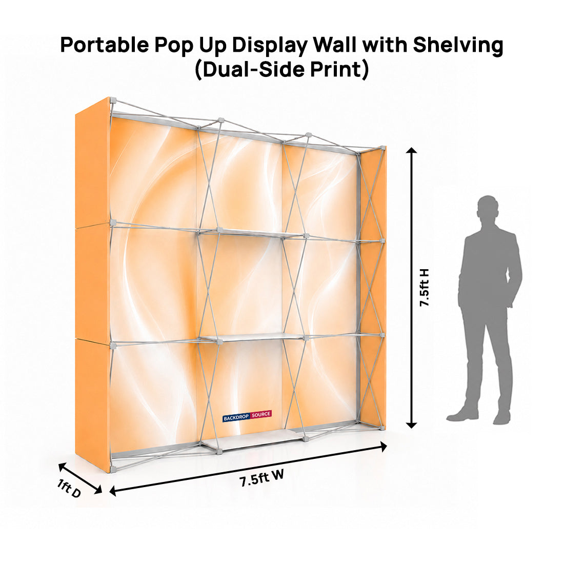 Portable Pop-Up Display Wall with Shelving (Dual-Side Print)