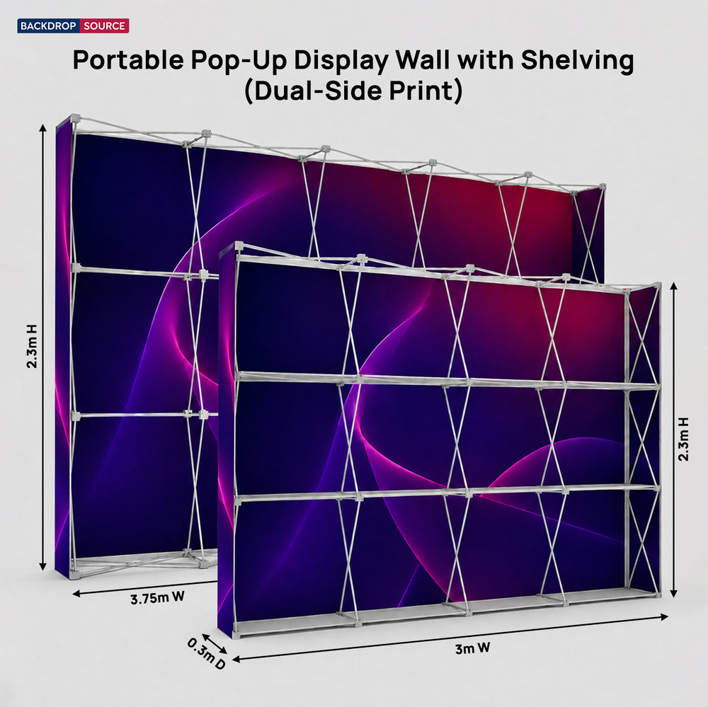 Parete Espositiva Pop-Up Portatile con Scaffalature (Stampa Fronte/Retro)
