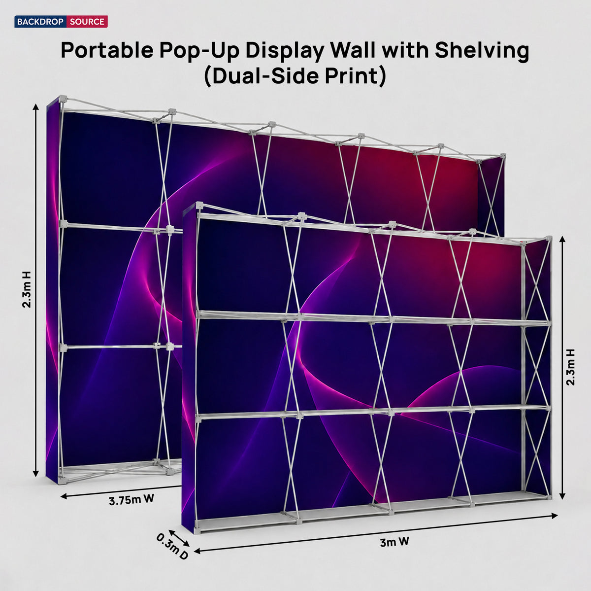Parete Espositiva Pop-Up Portatile con Scaffalature (Stampa Fronte/Retro)