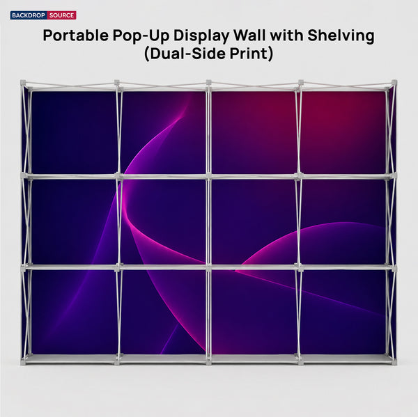 Parete Espositiva Pop-Up Portatile con Scaffalature (Stampa Fronte/Retro)