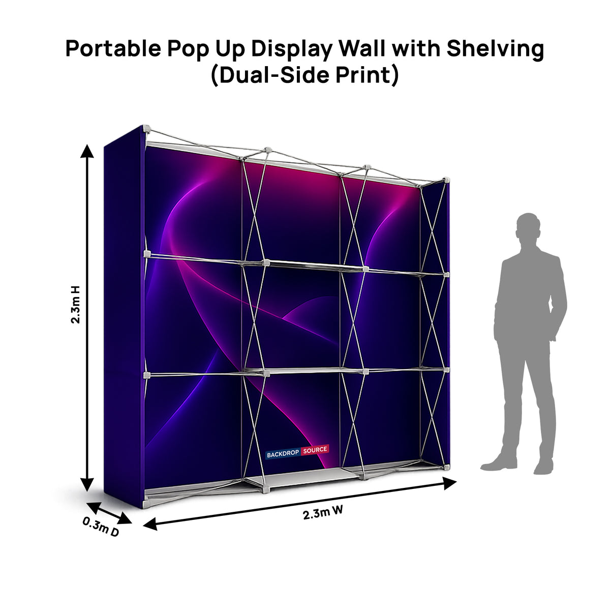 Parete Espositiva Pop-Up Portatile con Scaffalature (Stampa Fronte/Retro)