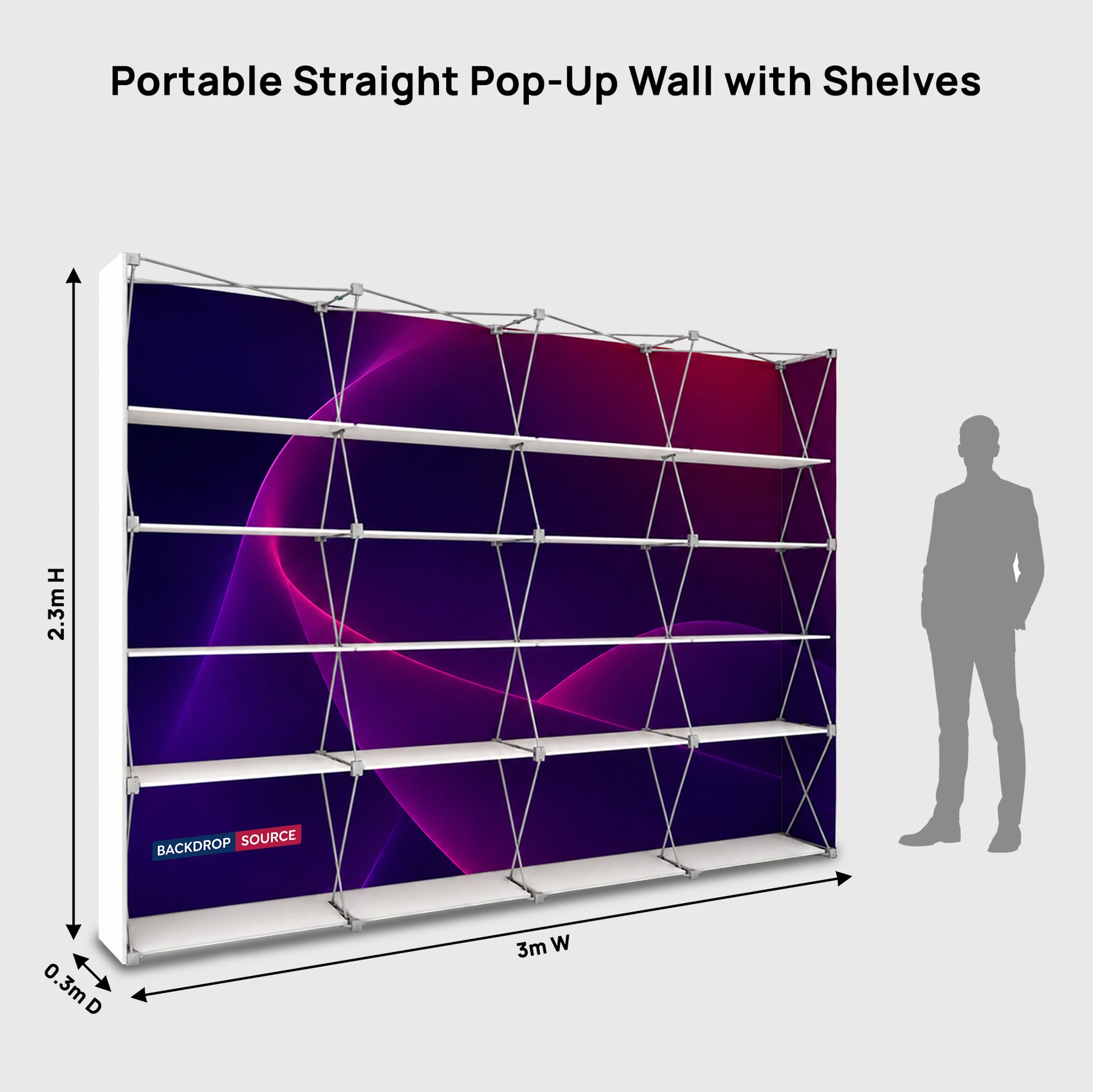 Portable Straight Pop-Up Wall with Shelves