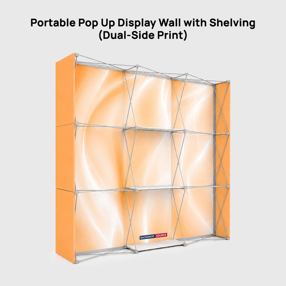 Portable Pop-Up Display Wall with Shelving (Dual-Side Print)